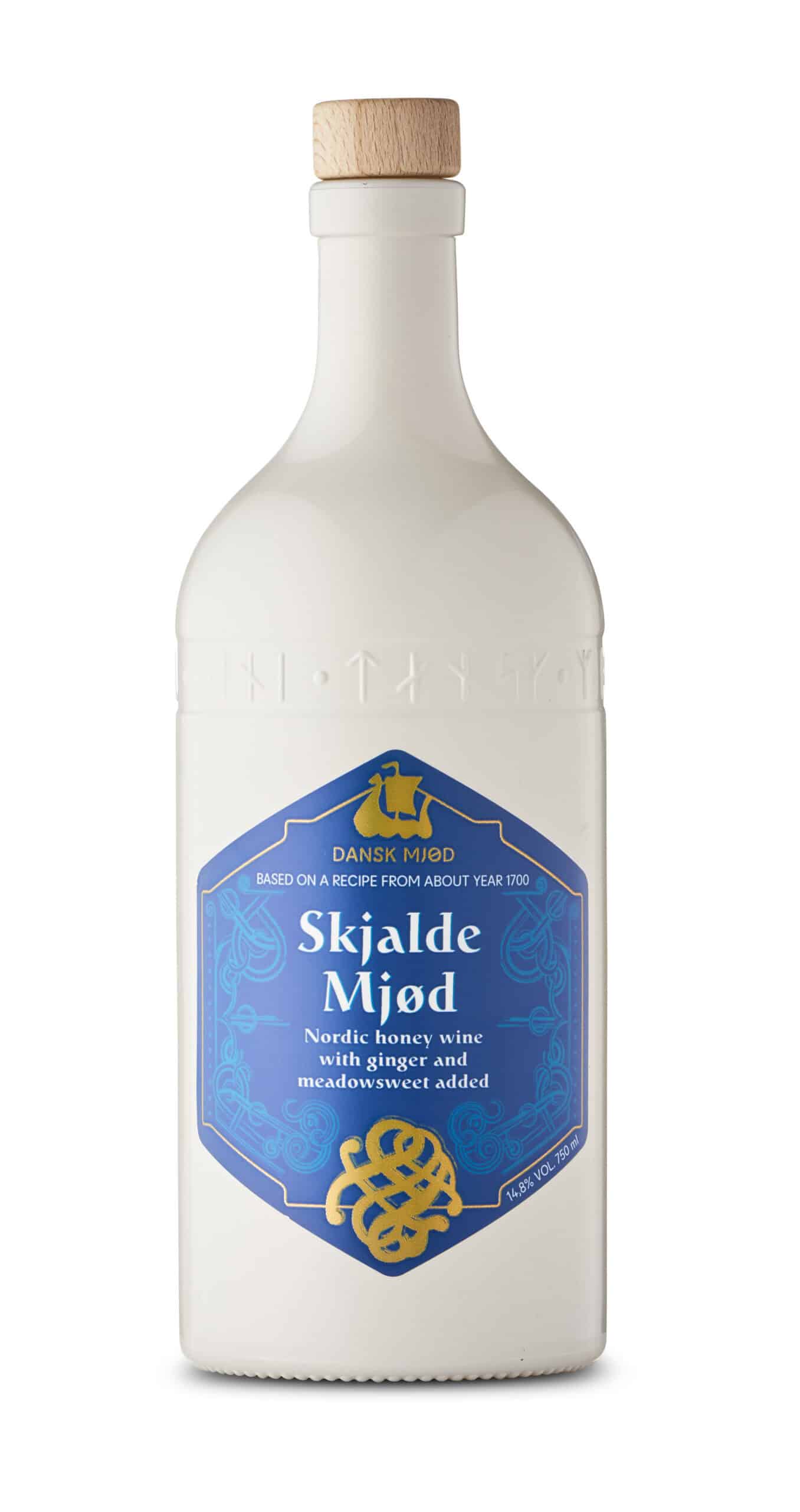Rijke Nordic honingwijn met gember en meadow/sweet, typisch Deens product, ideaal voor traditionele mede recepten en als unieke drankoptie.