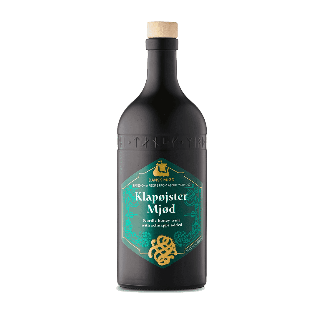 Klapoister Mjød fles, Nordic honingwijn met schapps, traditioneel ambacht, ambachtelijke honingcocktail, Scandinavische dranken, Taranartos kwaliteit, unieke honingbieren.