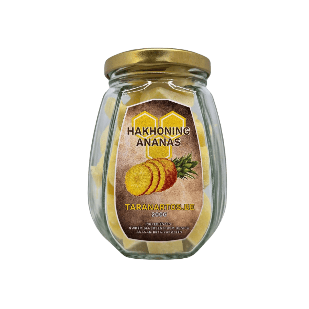 Zoete ananashoning in een pot, ideaal voor gebruik in desserts en honingdrankjes, gemaakt door Taranartos, natuurlijke honing met ananasaroma, 200g.