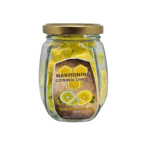 Frisse citroen-limoen honing scrub in glazen pot met gouden deksel, natuurlijk en ambachtelijk product van Taranartos.