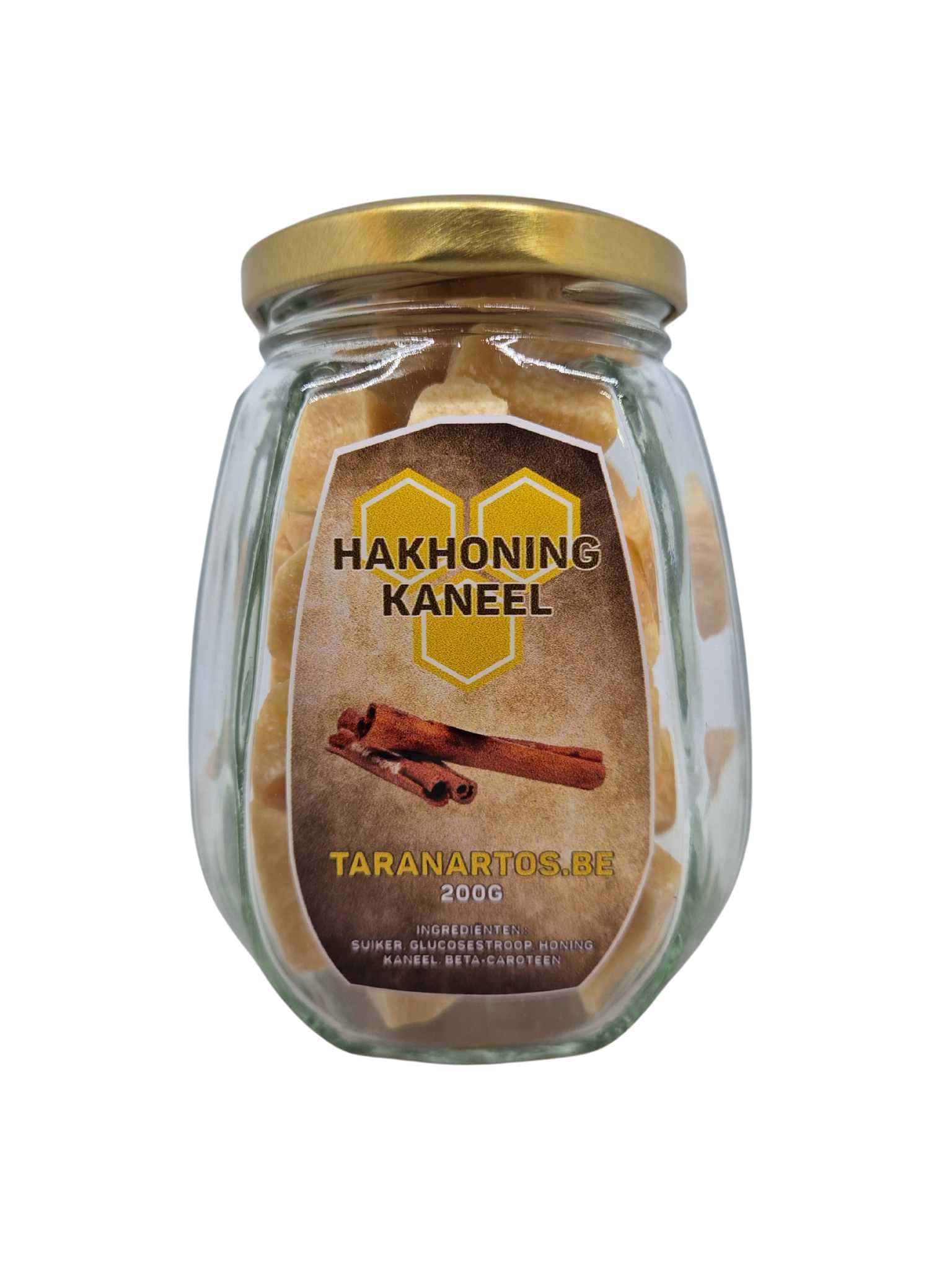Zoete en kruidige honing met kaneel in een glazen pot, perfect voor gebruik in thee, desserts of als healthy snack. Ambachtelijke honing verrijkt met natuurlijke kaneelstokjes, 200g.