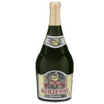 Flesje korzenny miód pitny met label "Apís" en tekst "Miód Pitvy Korzenny".