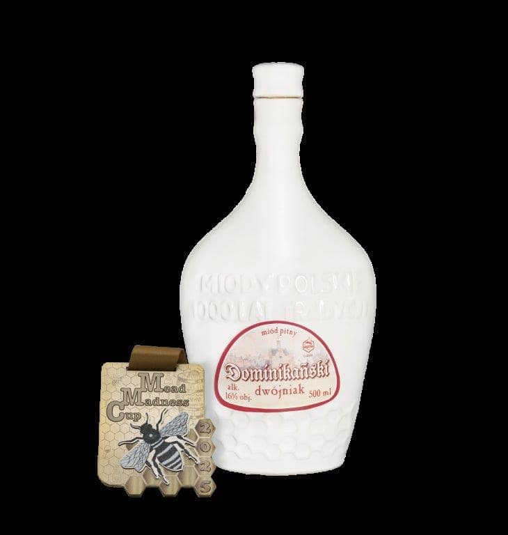 - Rode Dominikaansche dubbele jenever fles en bijpassende speelkaart met bijen en honingkamers, traditionele Belgische likeur.