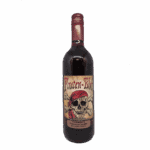 Piratenblauw wijnfles met piraten-skelet label, donkere fles, speciaal en uniek ontwerp voor piraten- en Halloween-thema's.