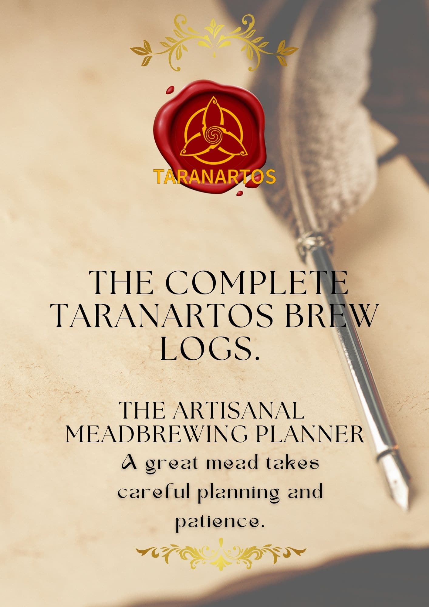 Keukenkruid en handgeschreven recepten op tafel met Taranartos logo op de voorgrond.