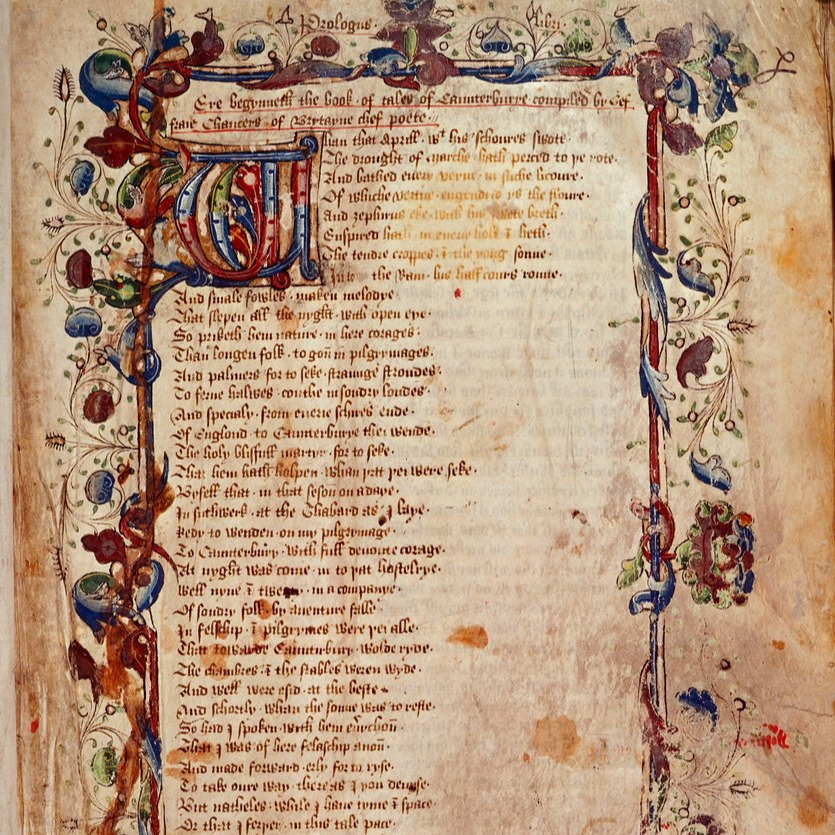 English_School_-_Harley_1758_fol1_The_Prologue_from_The_Canterbury_Tales_by_Geoffrey_Chaucer_c145_-_(MeisterDrucke-1353869)