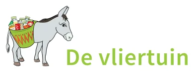Historische melkservice met een paard, afgebeeld in een cartoonstijl voor de wijnhandeling "De Vliertuin".
